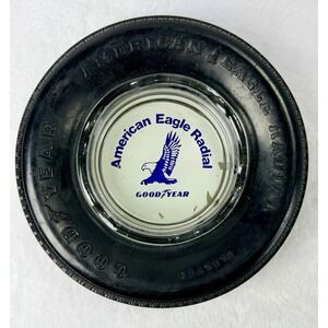 Vintage Goodyear American Eagle Radial Tire Ashtray Advertising Glass Insert 70s